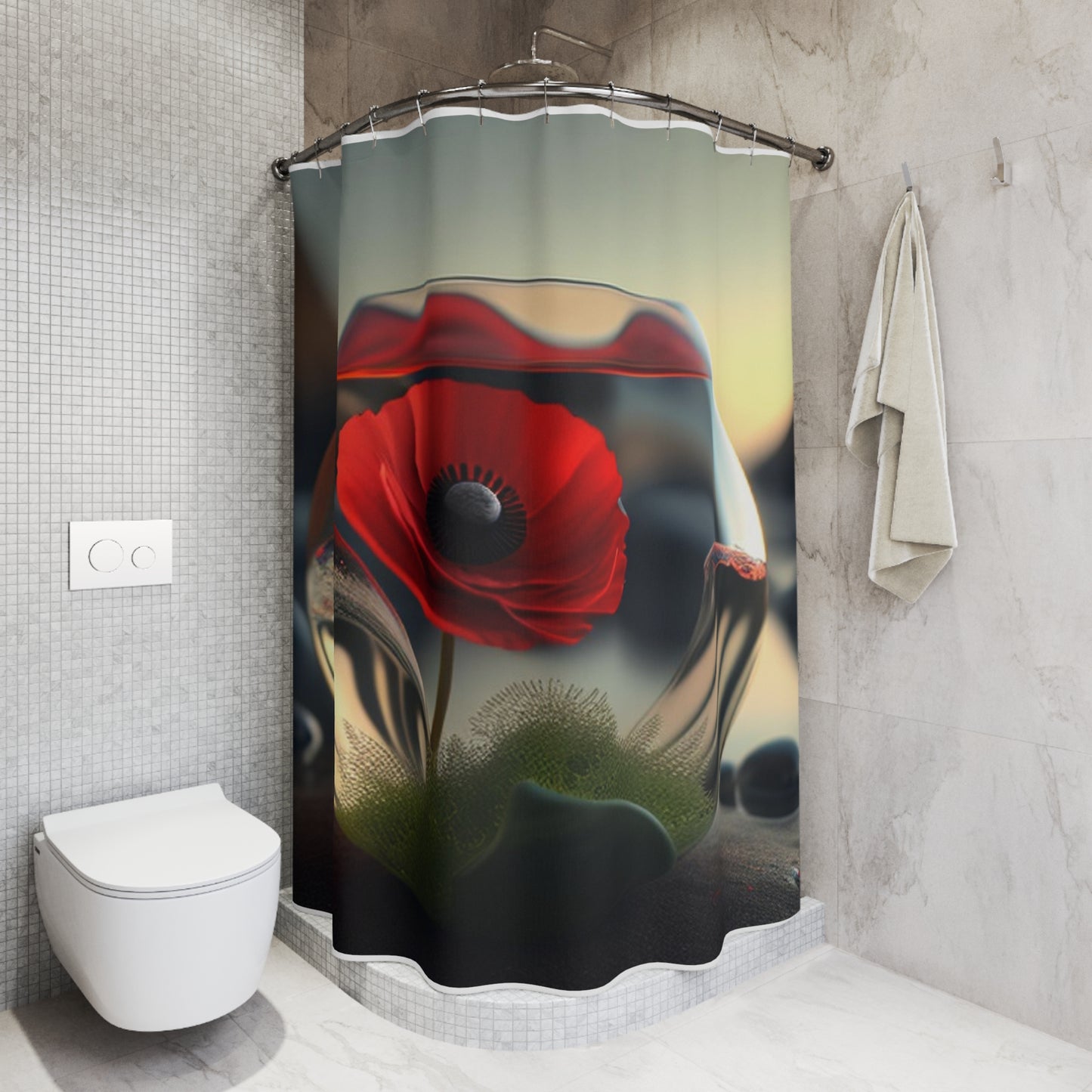 Polyester Shower Curtain Red Anemone in a Vase 3
