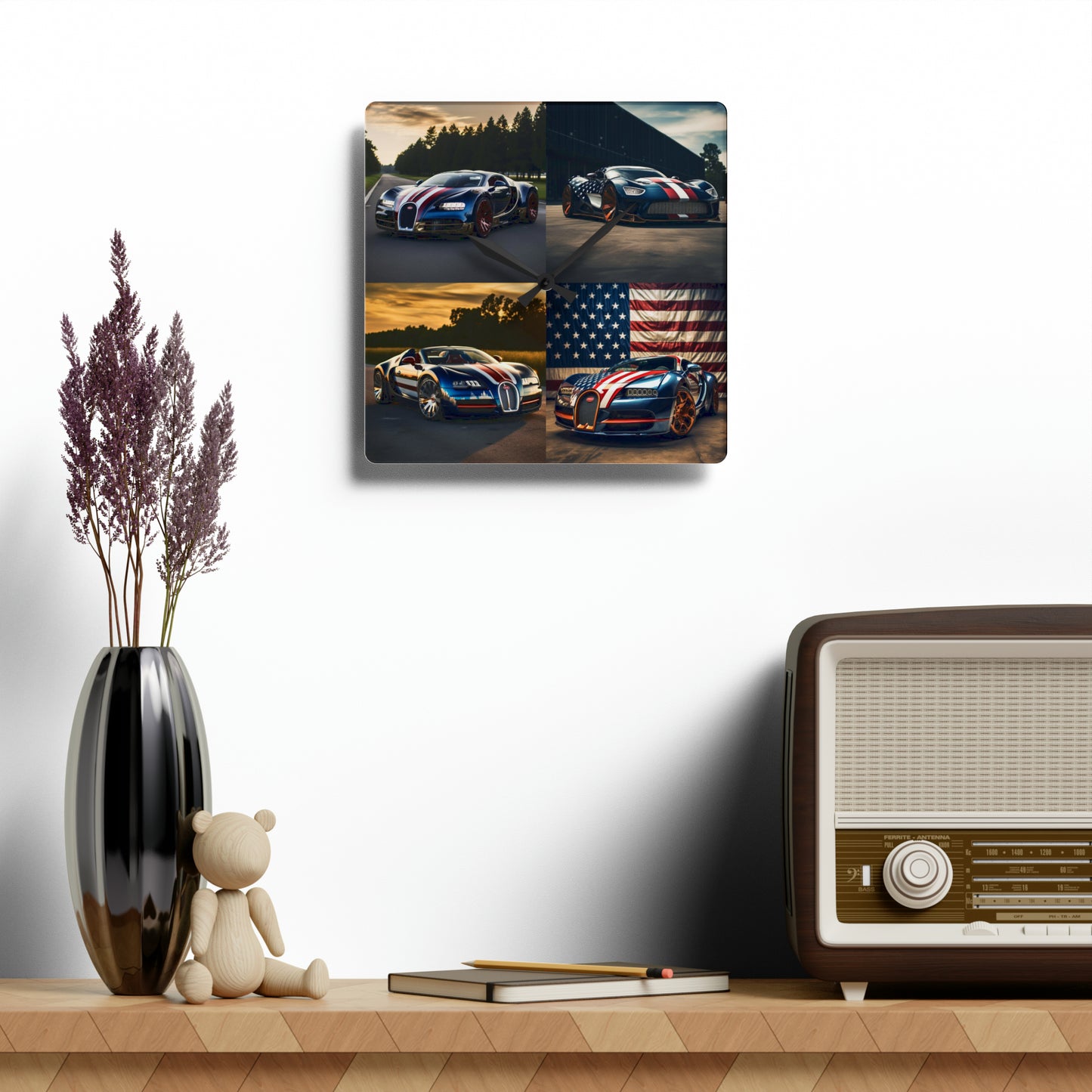 Acrylic Wall Clock Bugatti Flag American 5