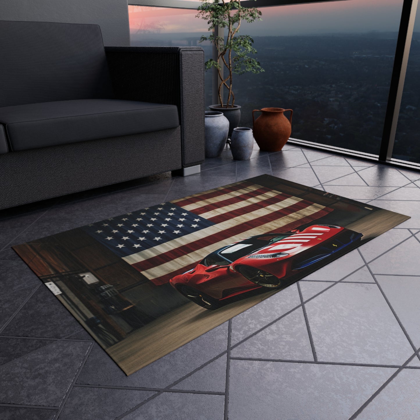 Outdoor Rug  American Flag Farrari 4