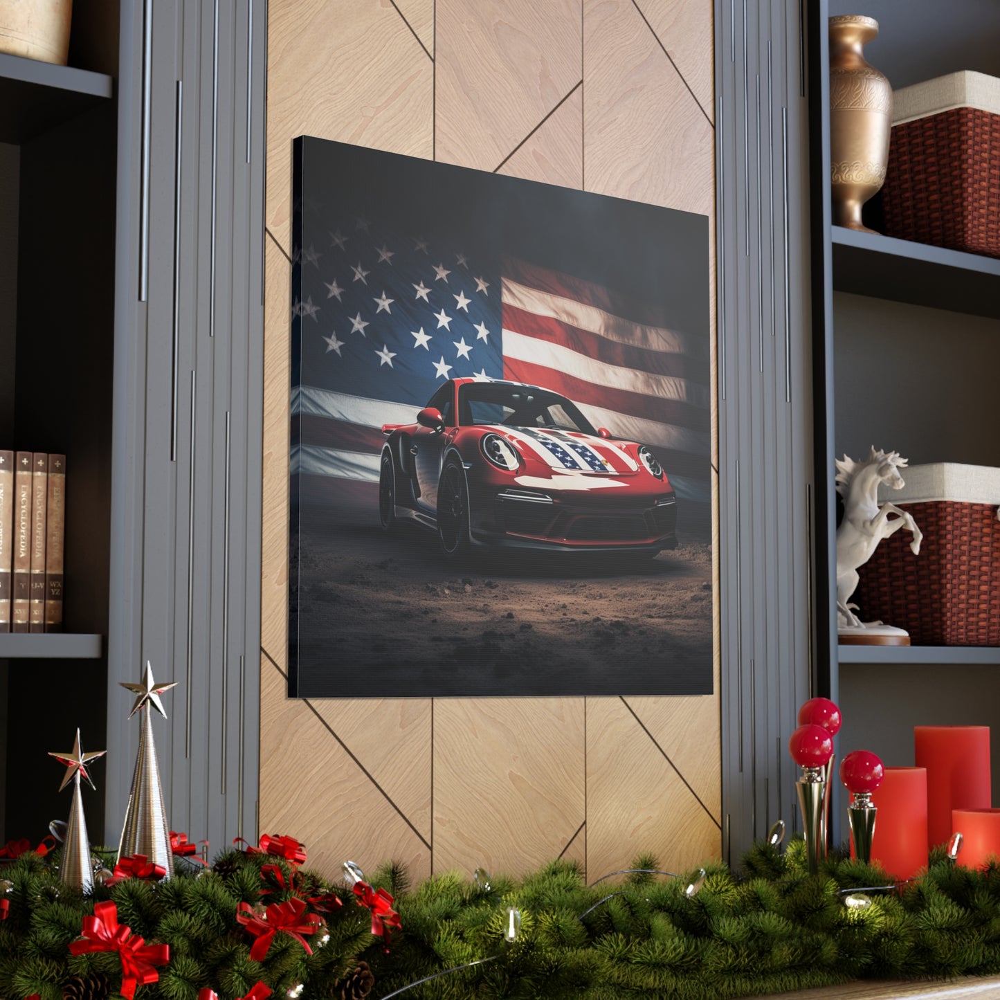 Canvas Gallery Wraps American Flag Background Porsche 3