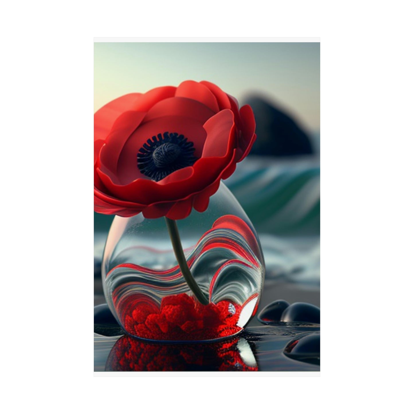 Premium Matte Vertical Posters Red Anemone in a Vase 1