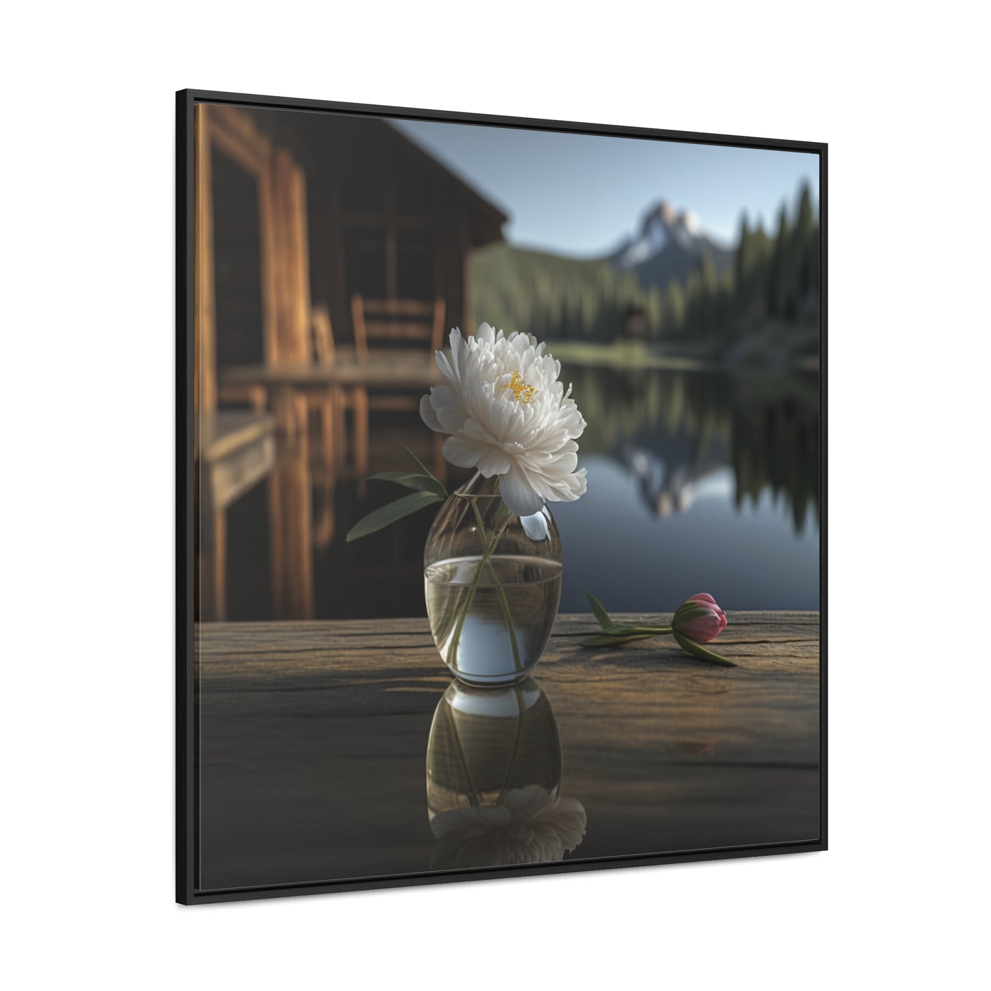 Gallery Canvas Wraps, Square Frame White Peony glass vase 4