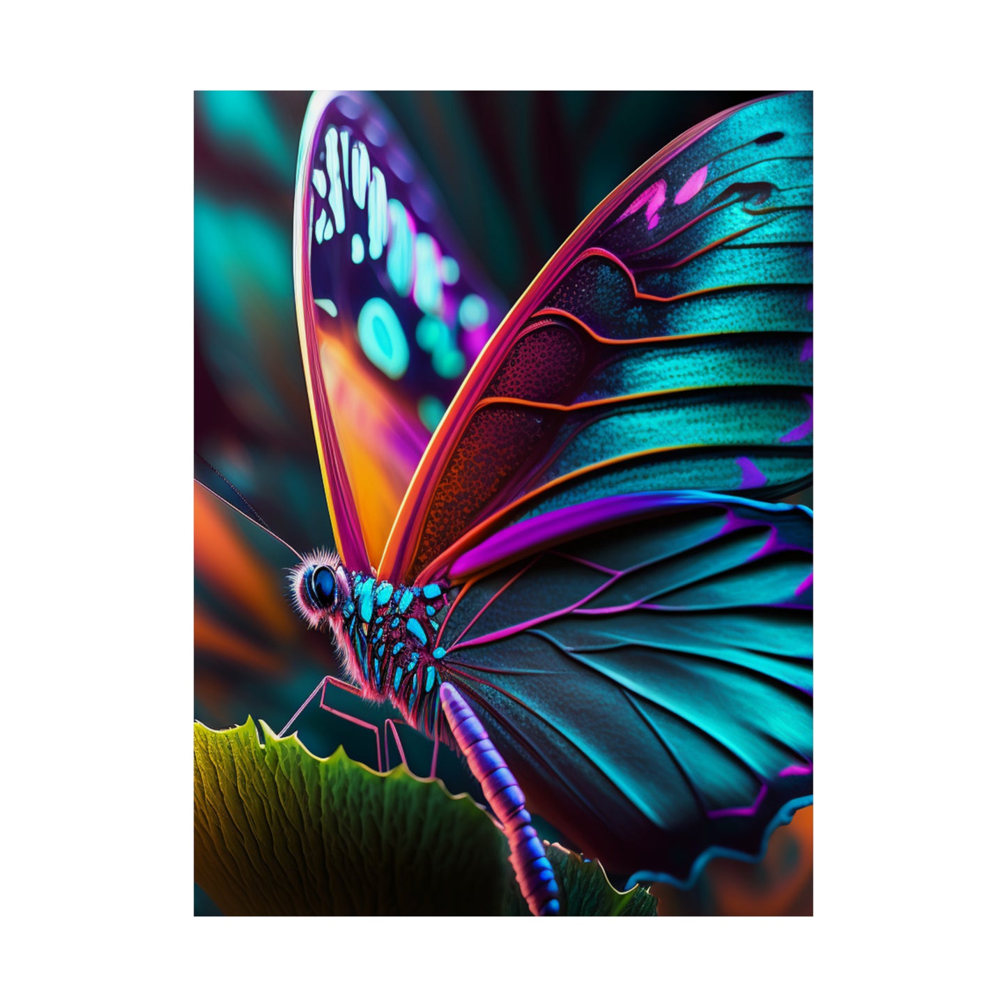 Premium Matte Vertical Posters Neon Butterfly Macro 1