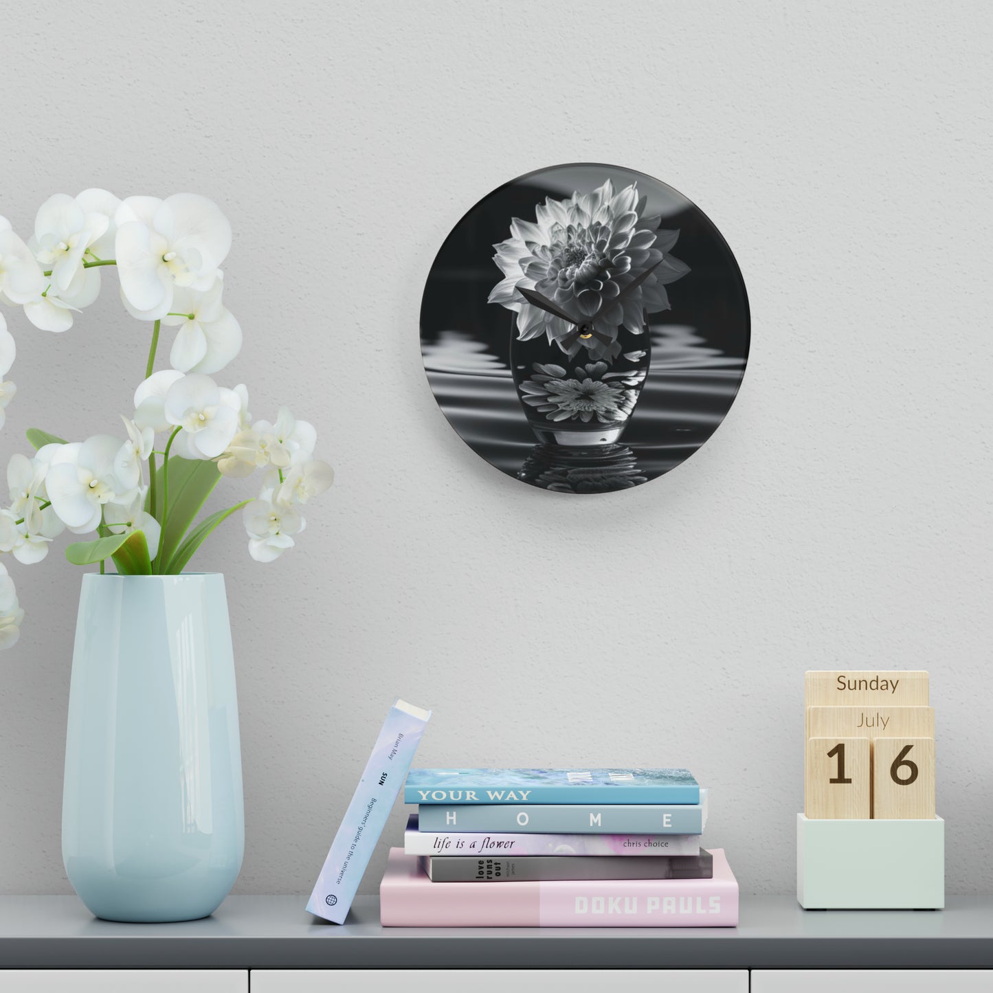 Acrylic Wall Clock White Dahlia 4