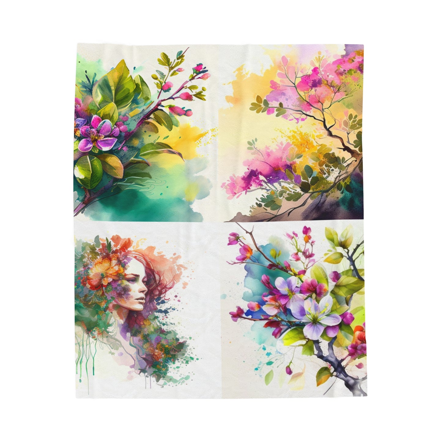 Velveteen Plush Blanket Mother Nature Bright Spring Colors Realistic Watercolor 5