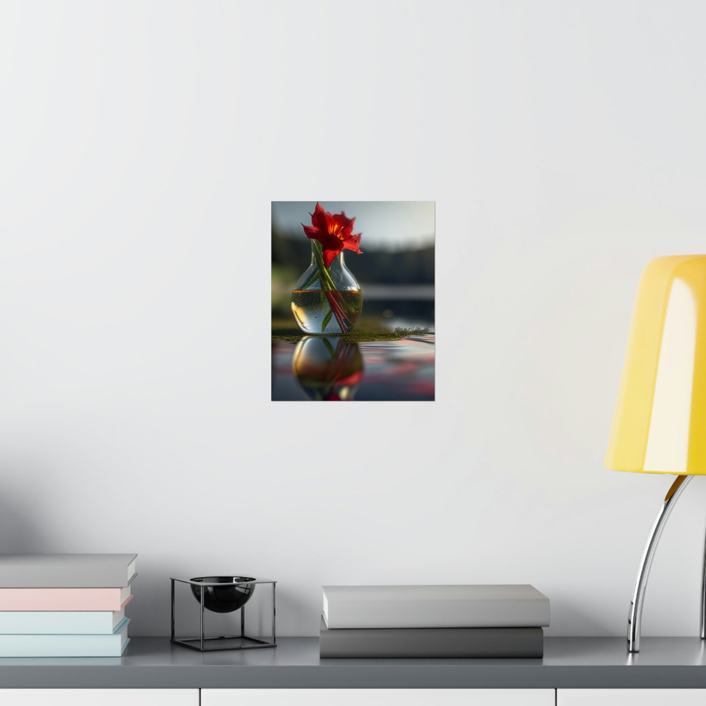 Premium Matte Vertical Posters Red Lily in a Glass vase 3