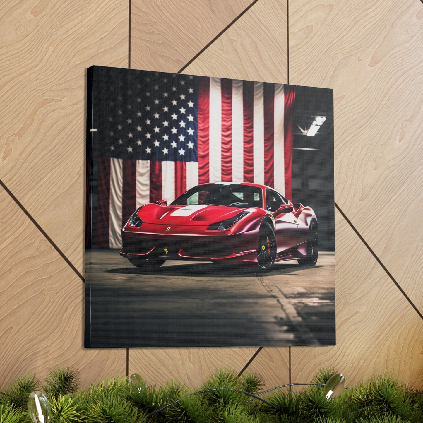 Canvas Gallery Wraps American Flag Background Ferrari 3