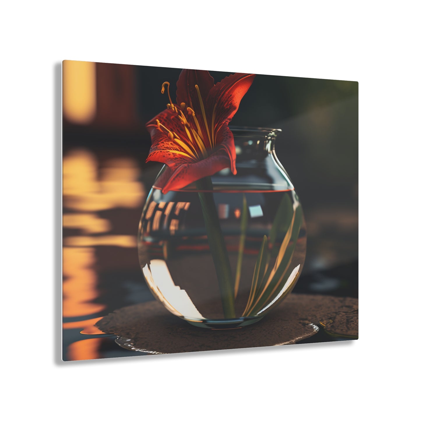 Acrylic Prints Red Lily in a Glass vase 2