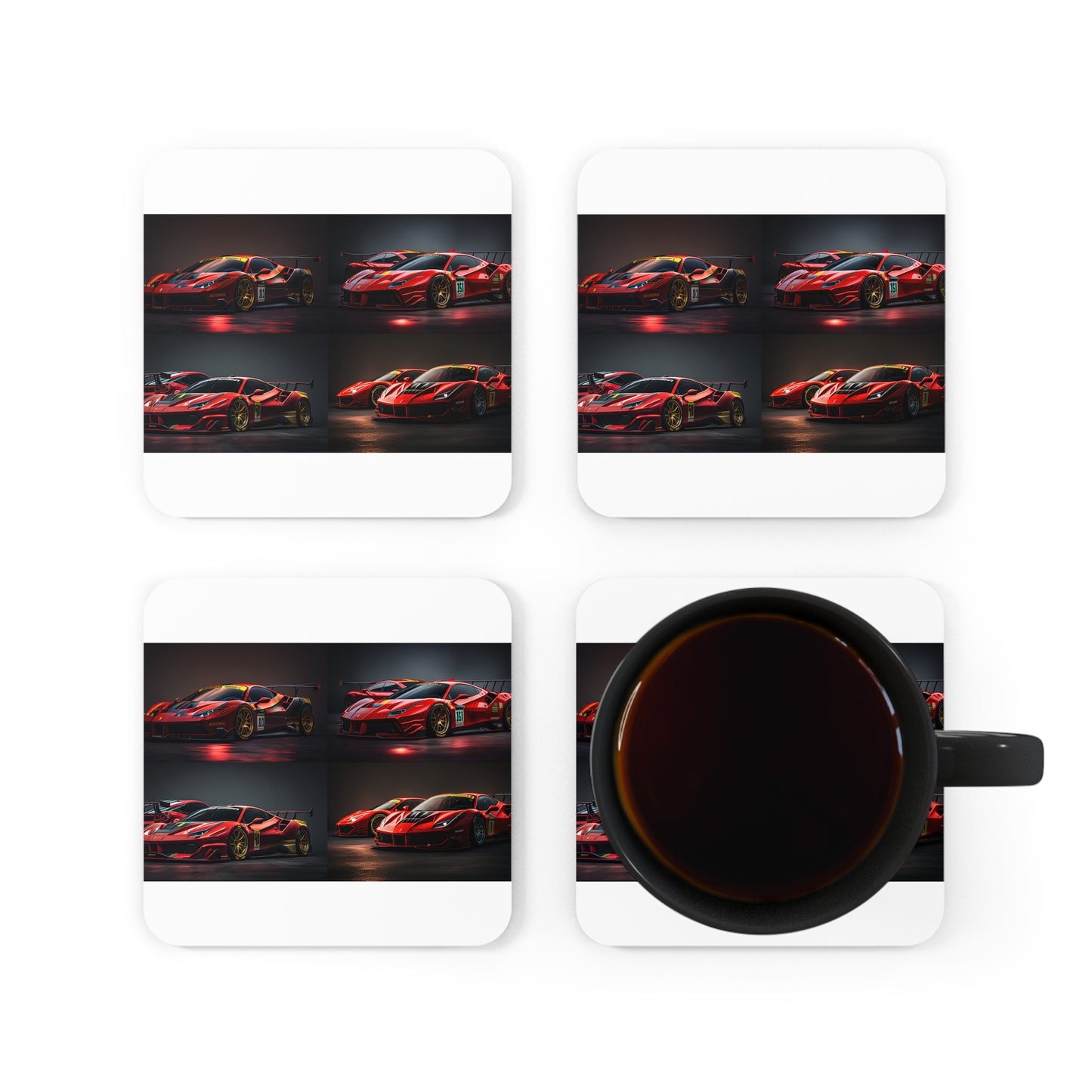 Corkwood Coaster Set Ferrari Red 5