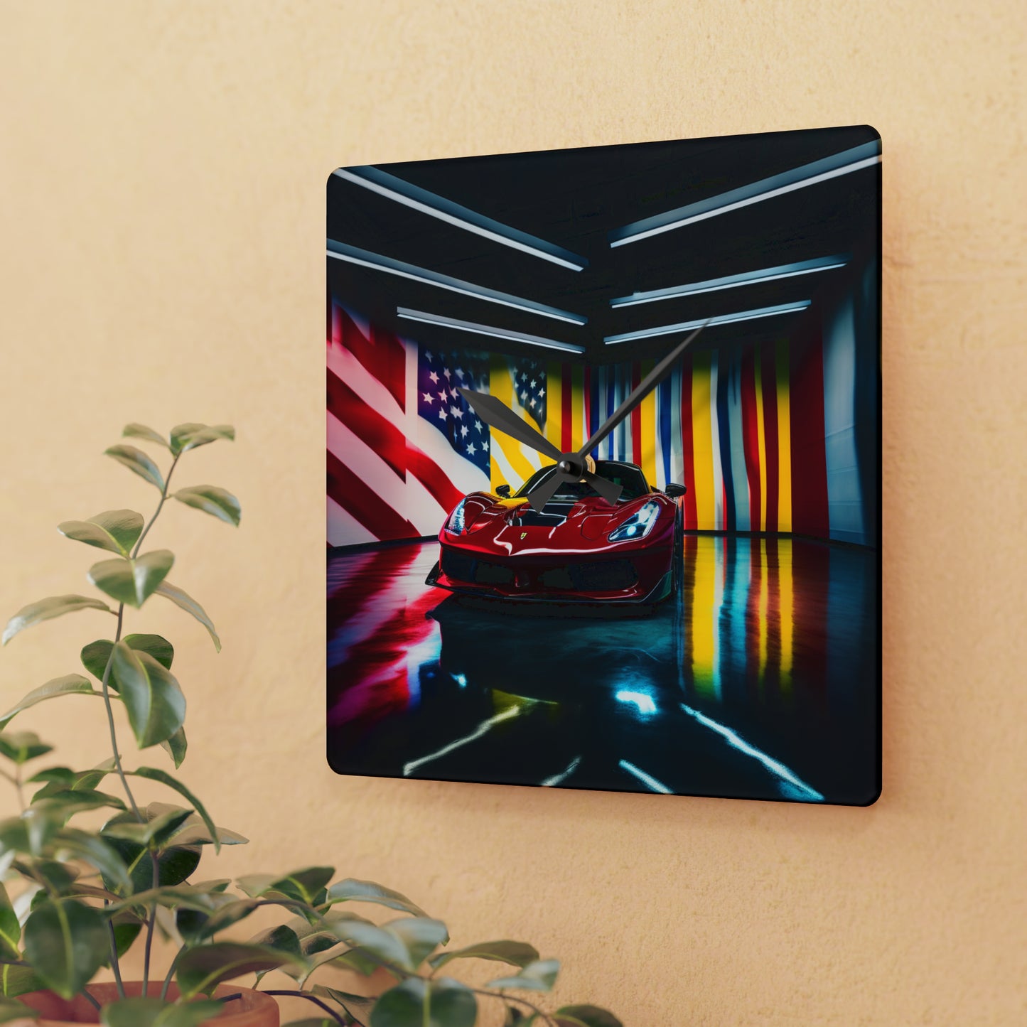 Acrylic Wall Clock Macro Flag Ferrari 2