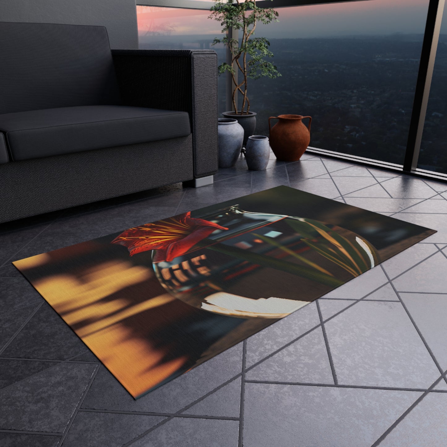 Outdoor Rug  Red Lily in a Glass vase 2