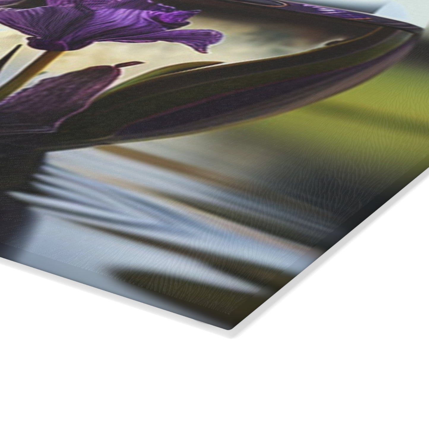 Glass Cutting Board Purple Iris in a vase 3