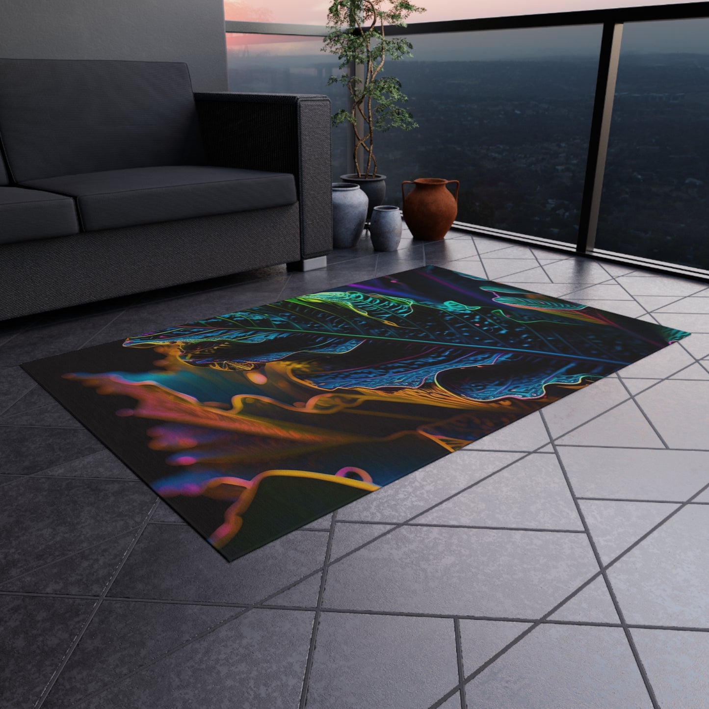 Outdoor Rug  Florescent Skull Death 4