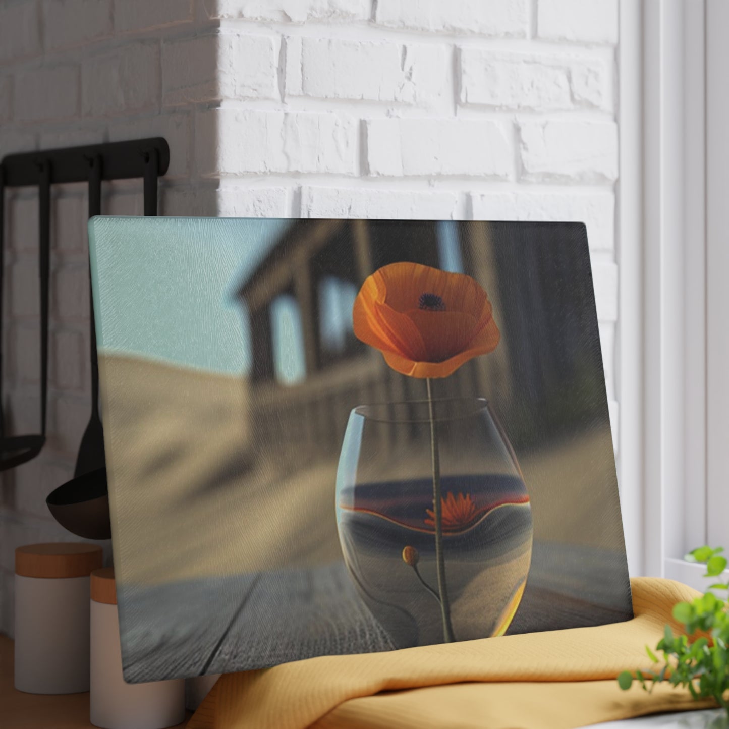 Glass Cutting Board Poppy in a Glass Vase 4