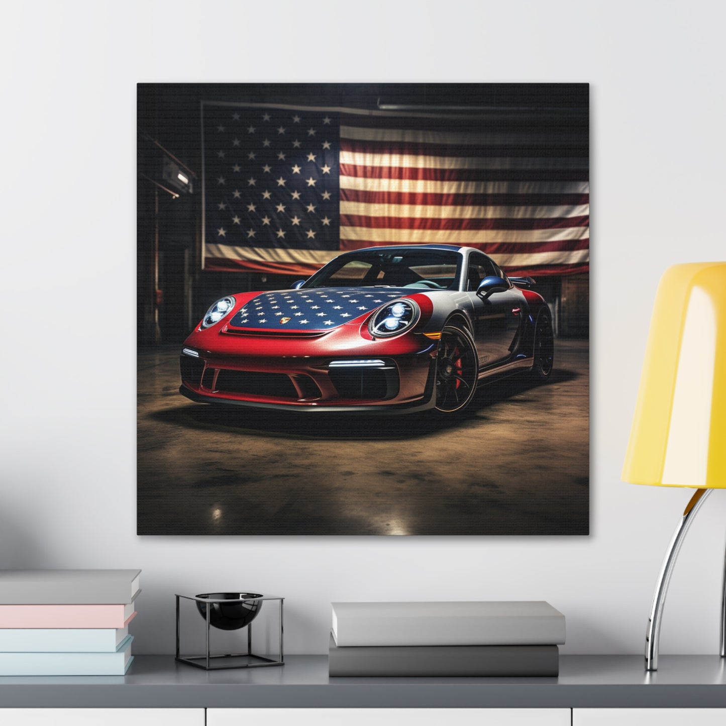 Canvas Gallery Wraps American Flag Background Porsche 1