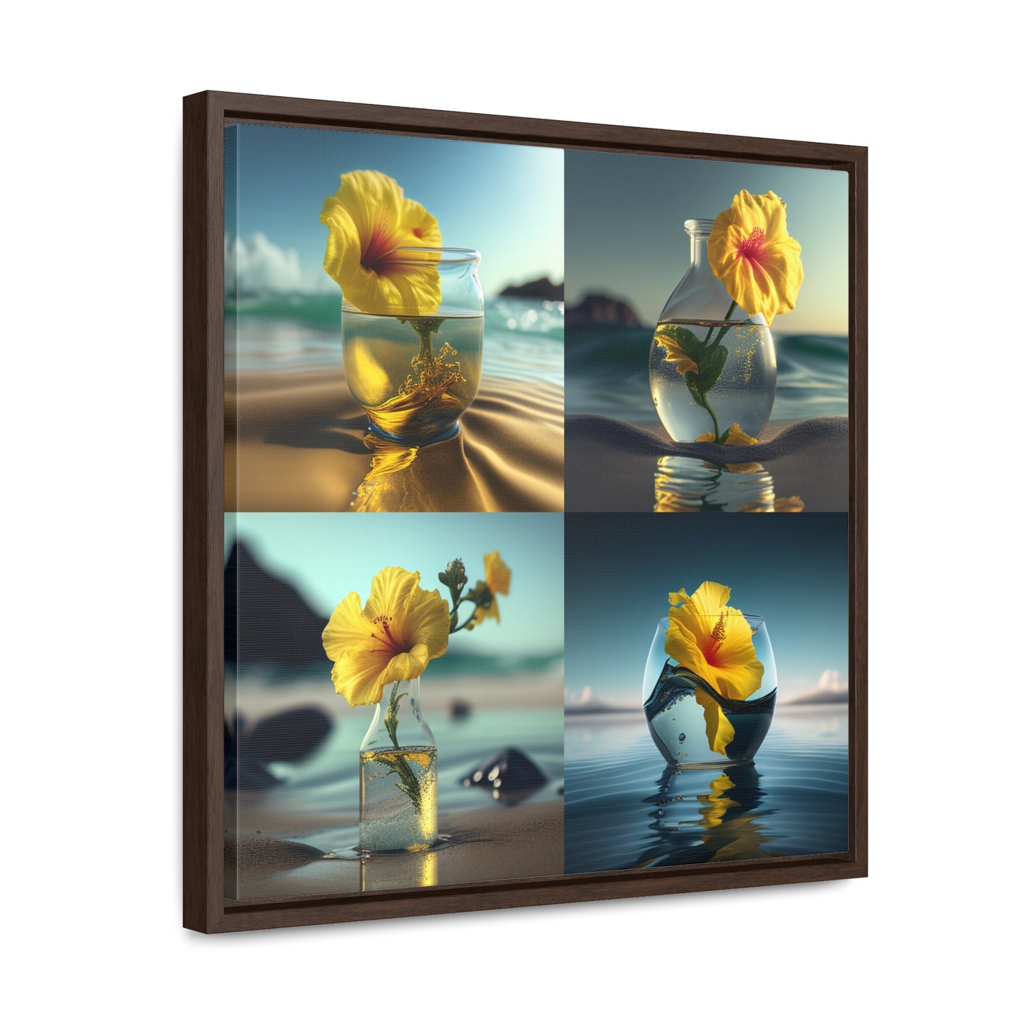 Gallery Canvas Wraps, Square Frame Yellow Hibiscus glass 5