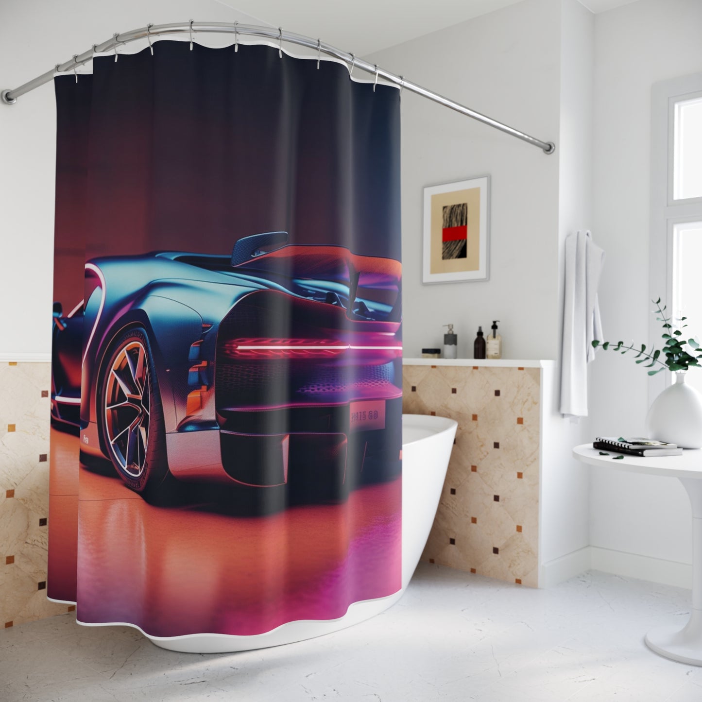 Polyester Shower Curtain Hyper Bugatti Neon Chiron 2