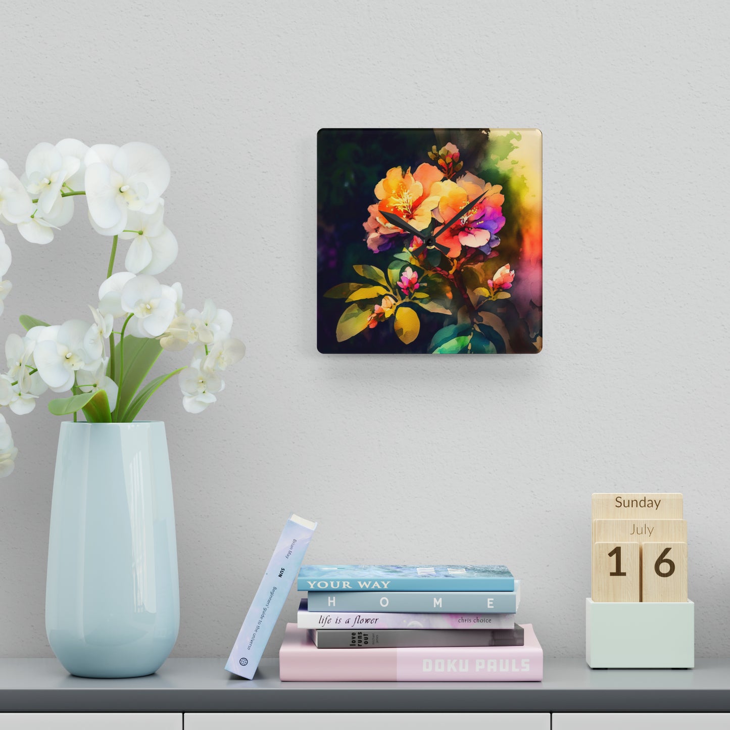 Acrylic Wall Clock Bright Spring Flowers 2