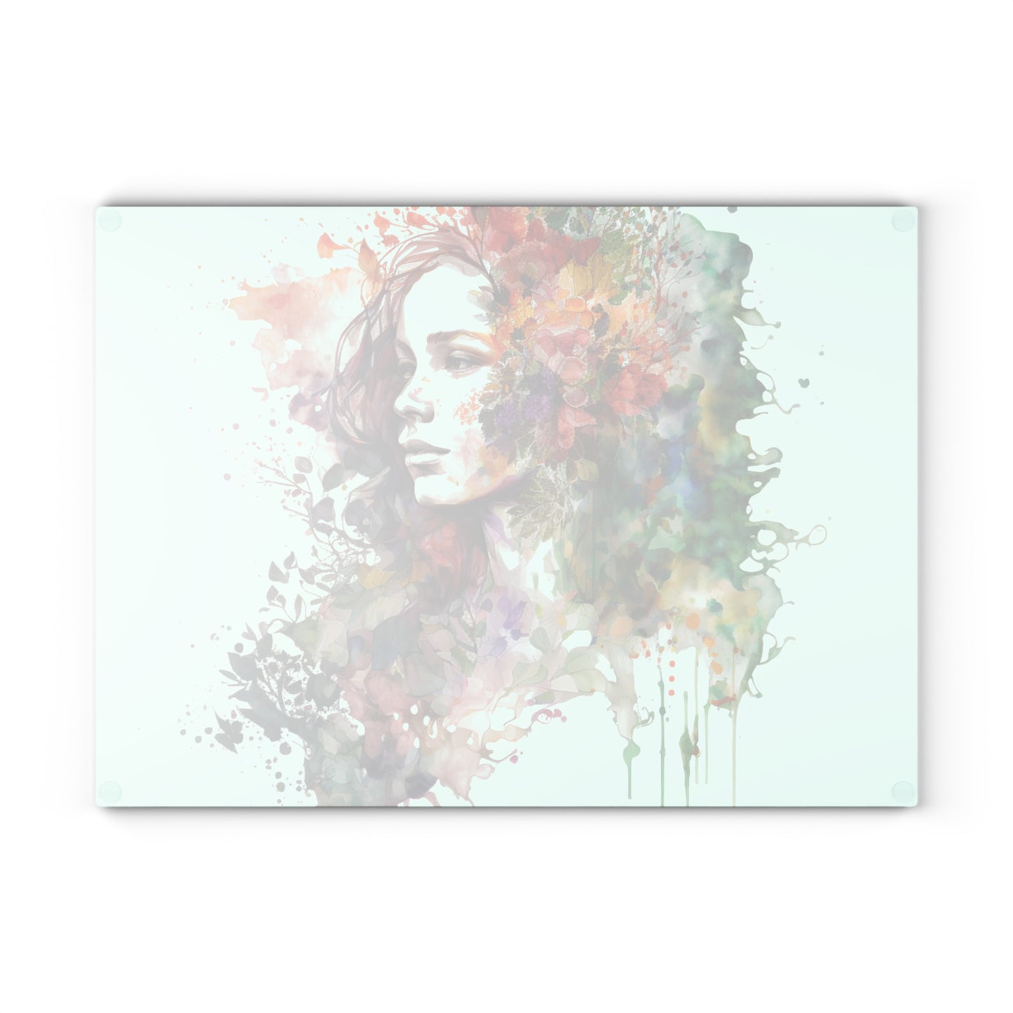 Glass Cutting Board Mother Nature Bright Spring Colors Realistic Watercolor 3