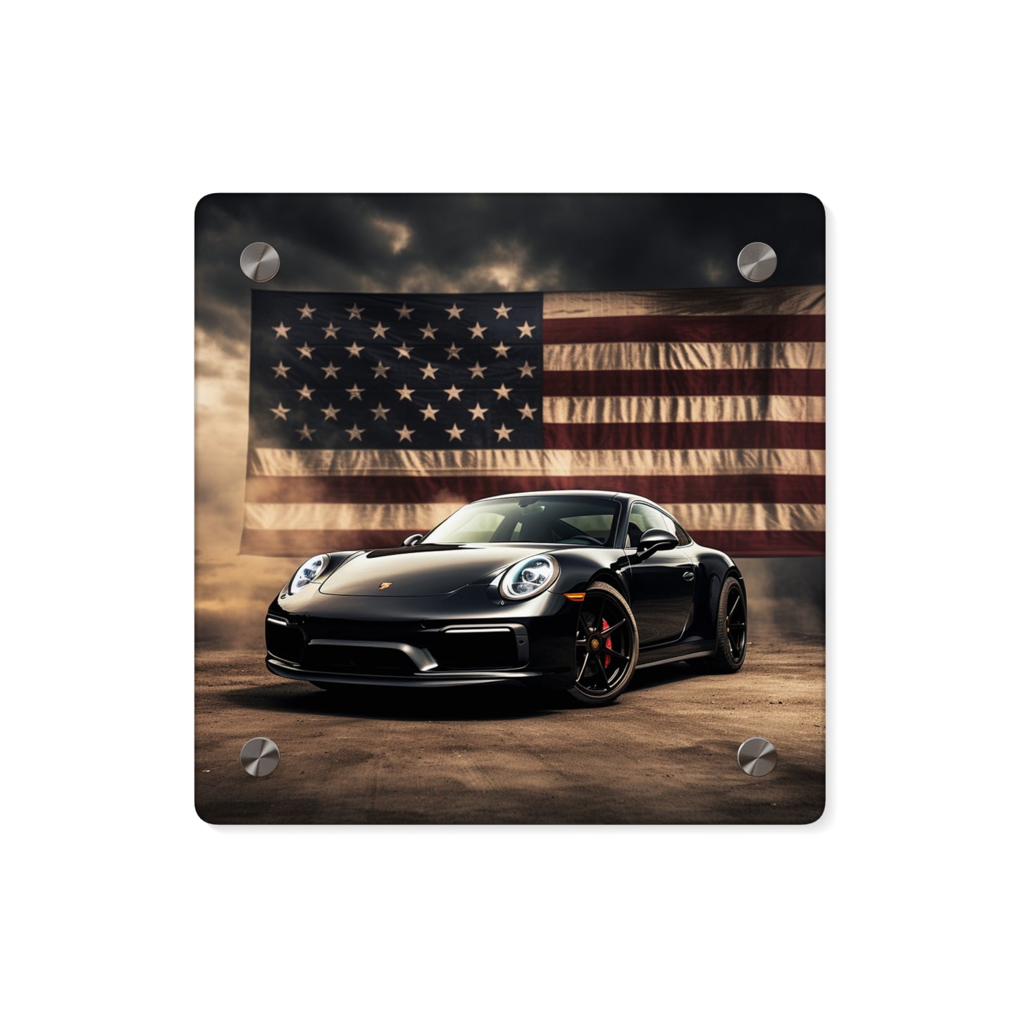 Acrylic Wall Art Panels American Flag Background Porsche 4