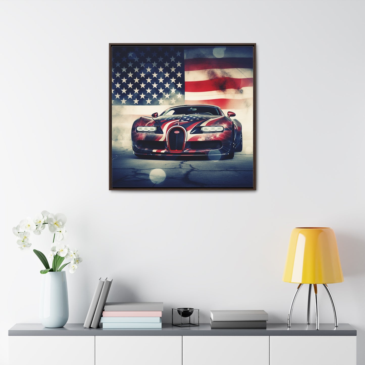 Gallery Canvas Wraps, Square Frame Abstract American Flag Background Bugatti 1