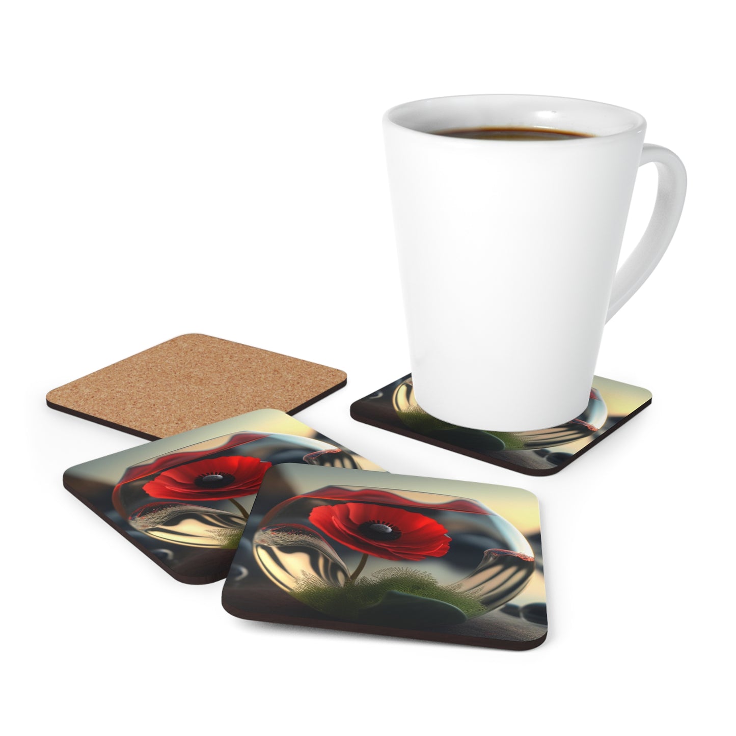 Corkwood Coaster Set Red Anemone in a Vase 3