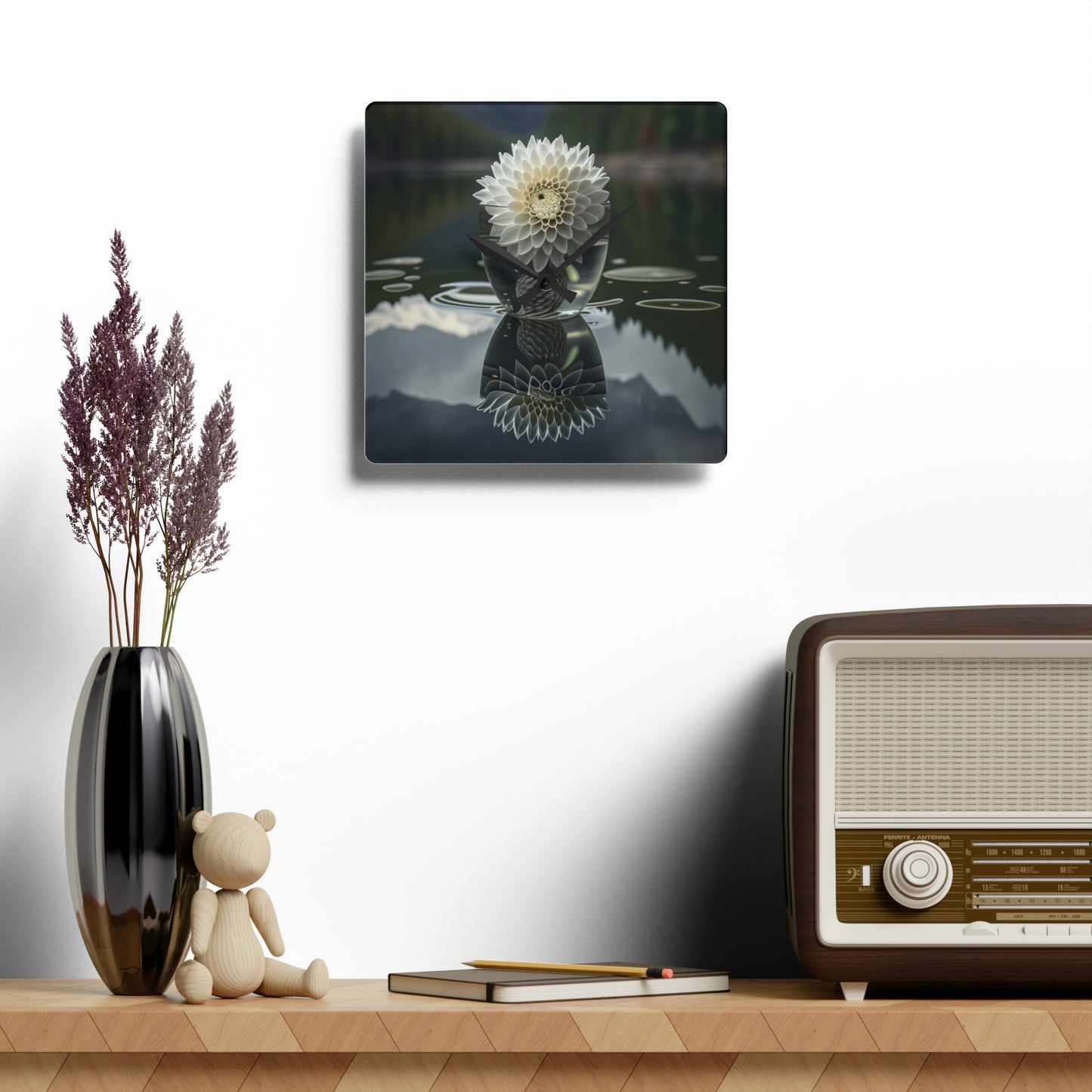 Acrylic Wall Clock White Dahlia 3