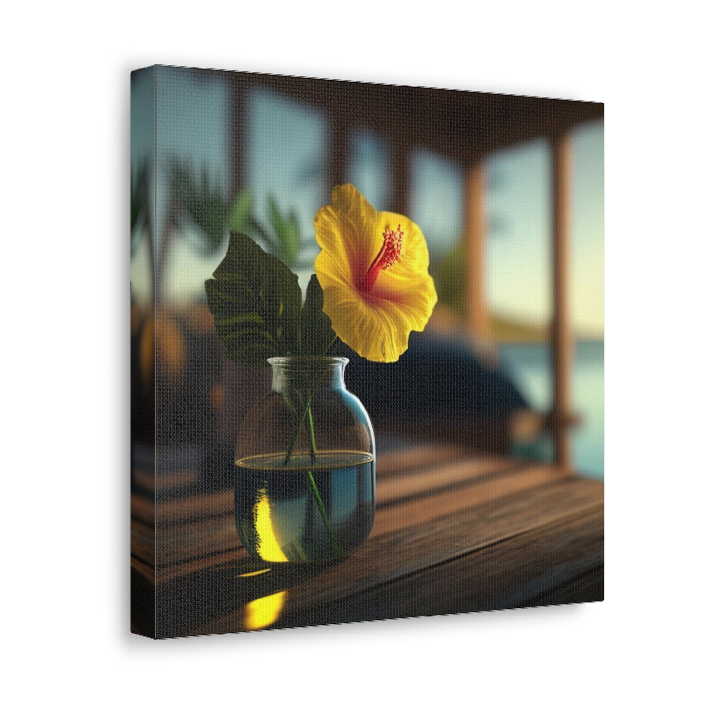 Canvas Gallery Wraps Yellow Hibiscus Wood 2