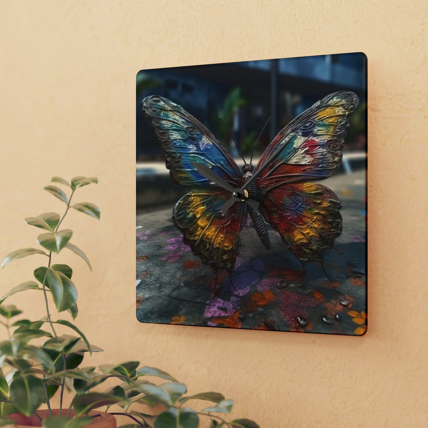 Acrylic Wall Clock Liquid Street Butterfly 3