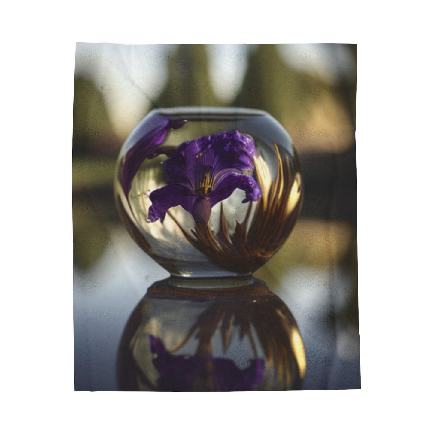 Velveteen Plush Blanket Purple Iris in a vase 2