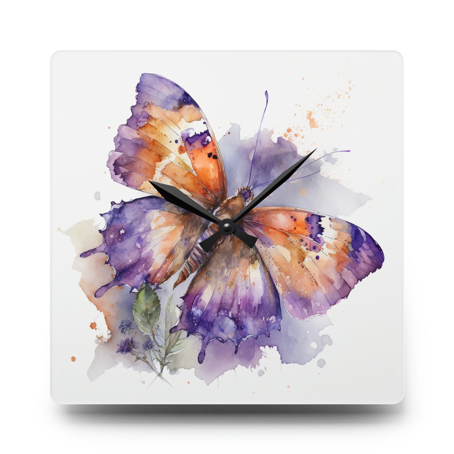 Acrylic Wall Clock MerlinRose Watercolor Butterfly 1