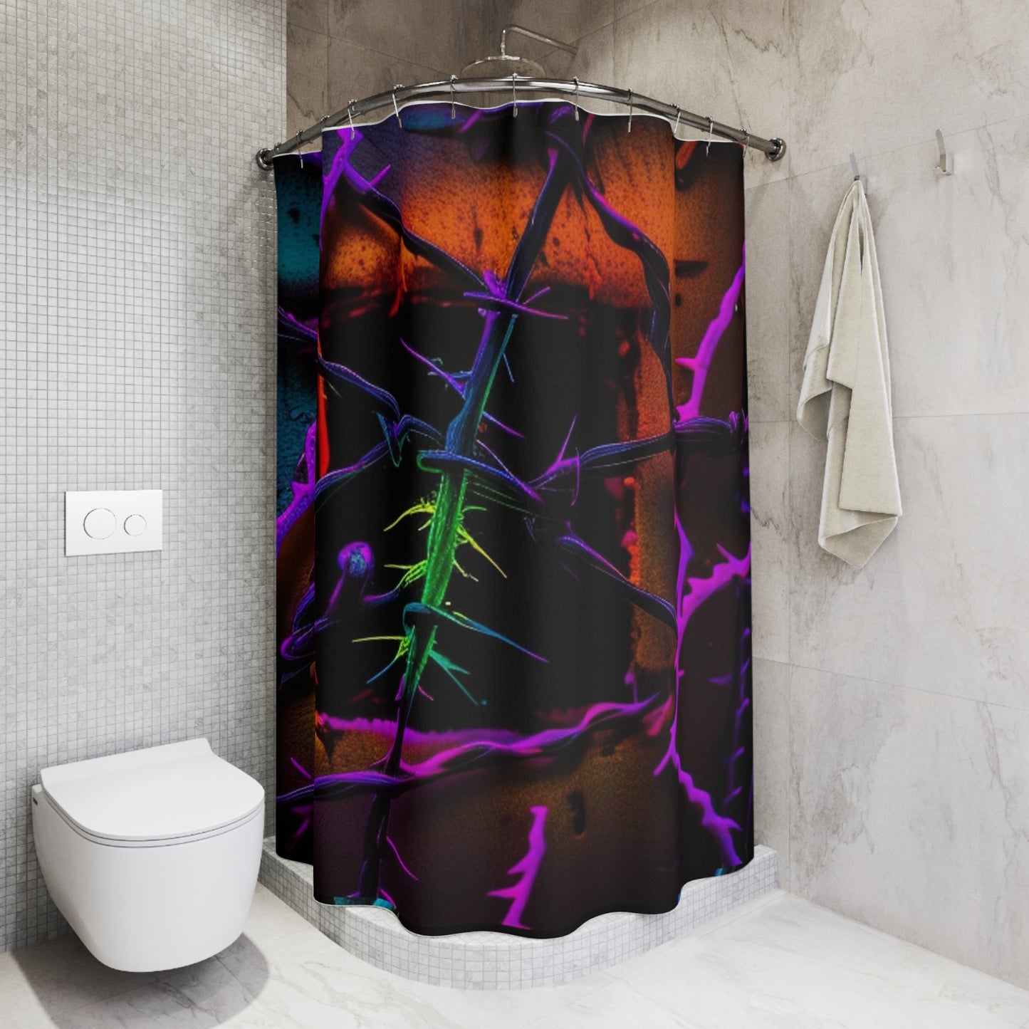 Polyester Shower Curtain Macro Neon Barbs 1