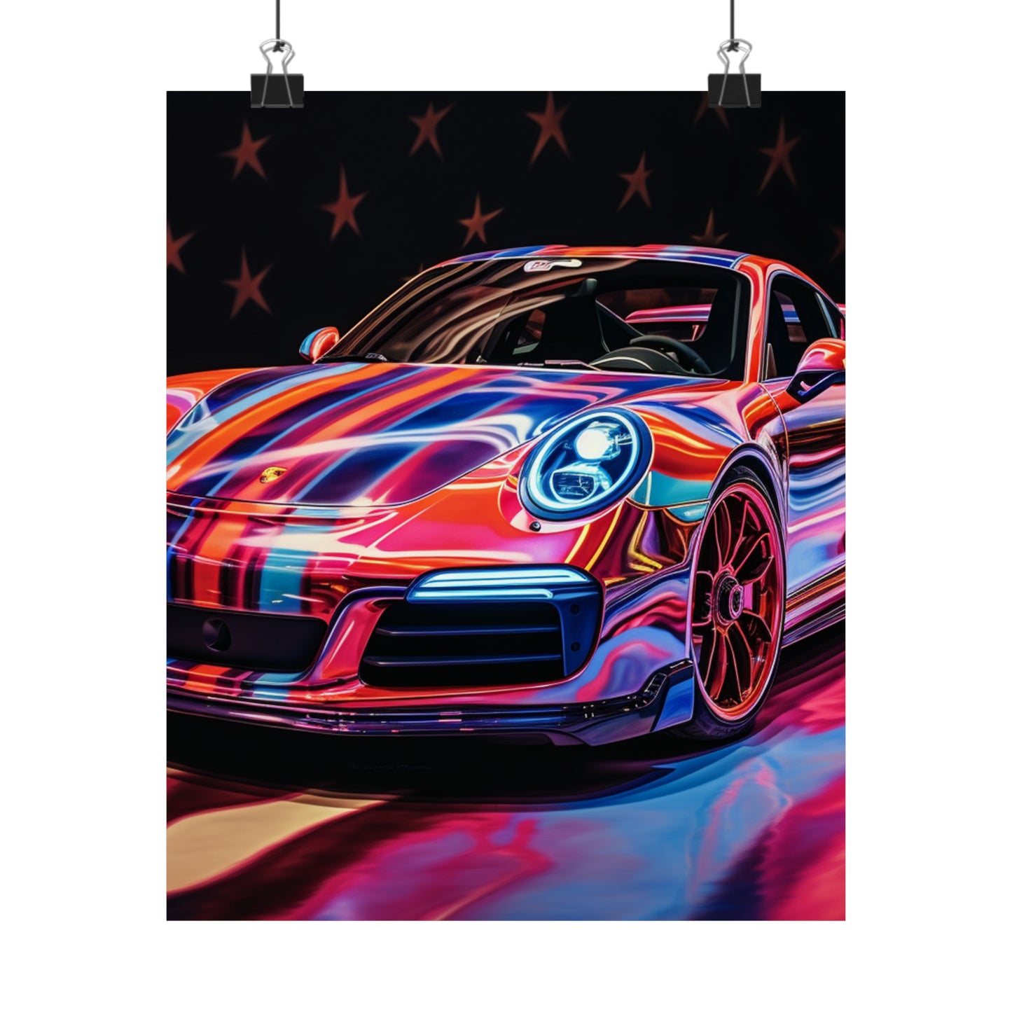 Premium Matte Vertical Posters Macro American Flag Porsche 4