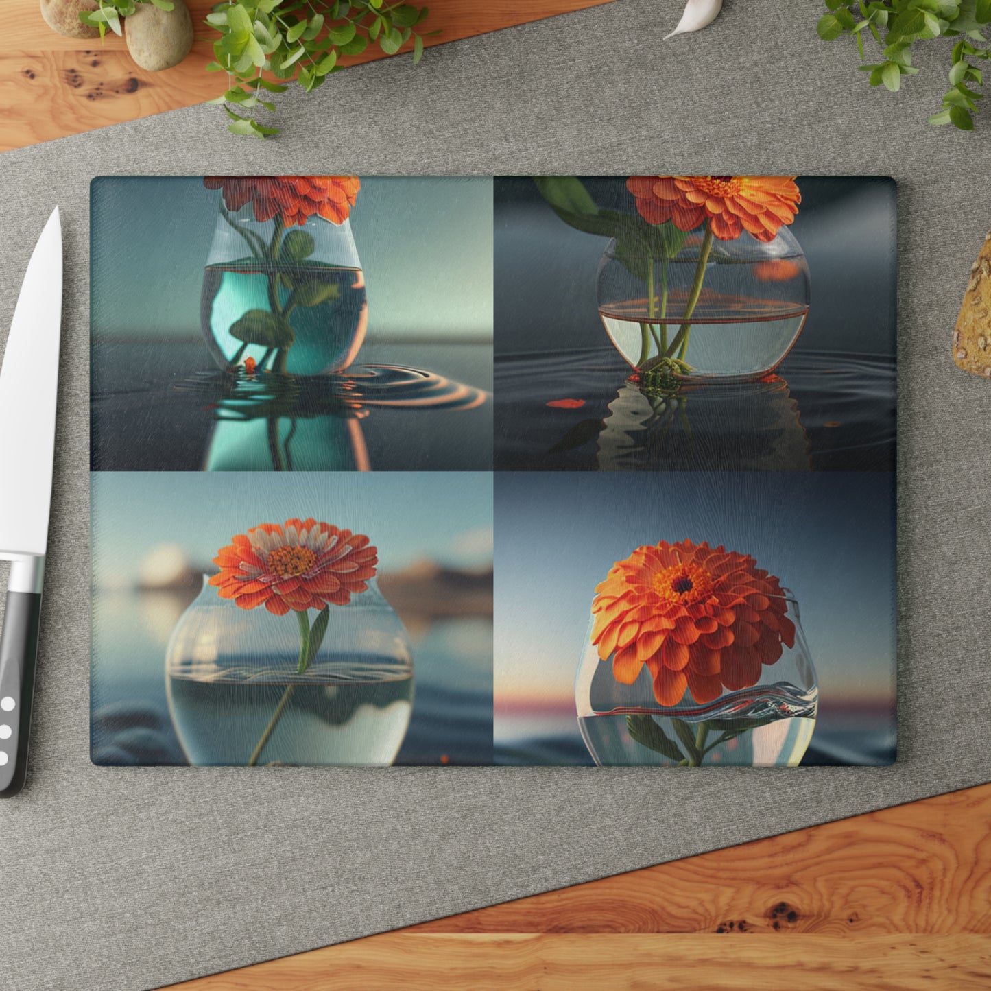 Glass Cutting Board Orange Zinnia 5