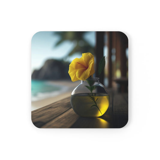 Corkwood Coaster Set Yellow Hibiscus Wood 3