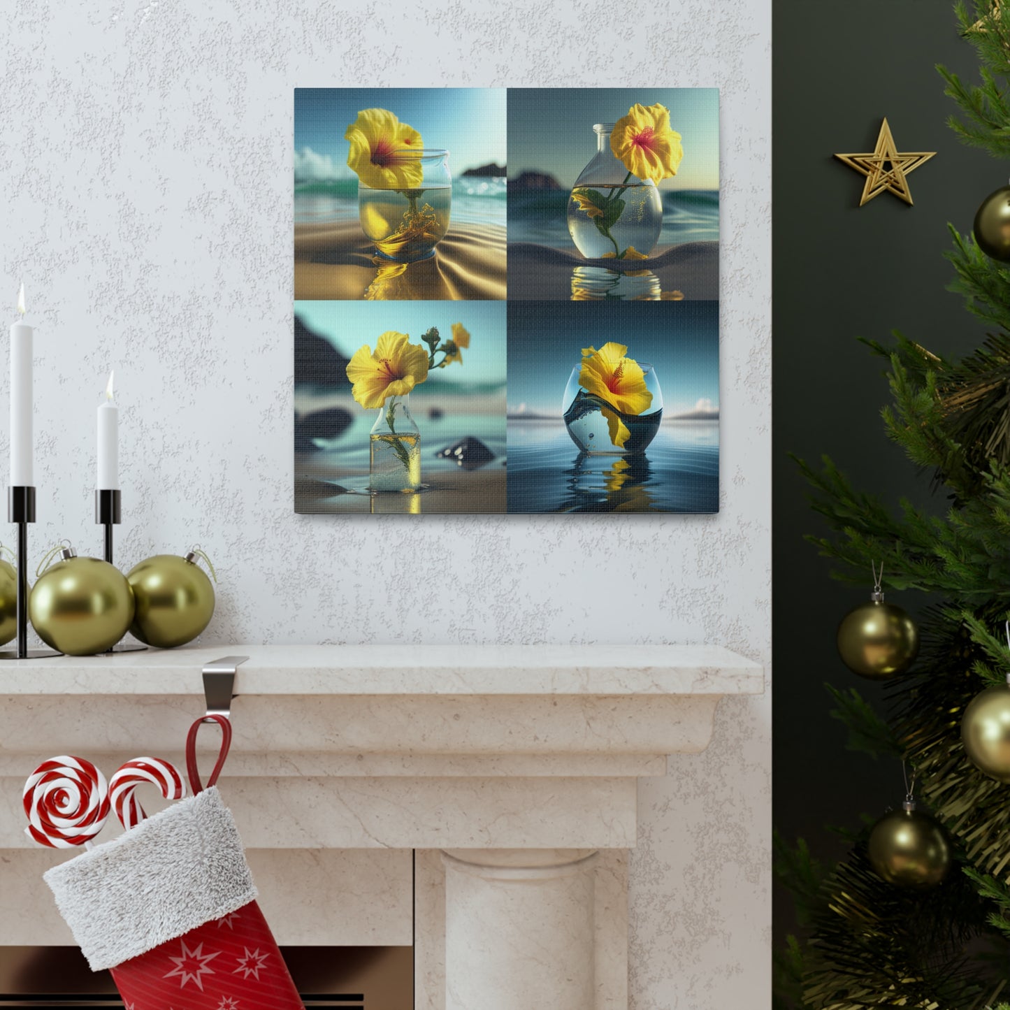 Canvas Gallery Wraps Yellow Hibiscus glass 5