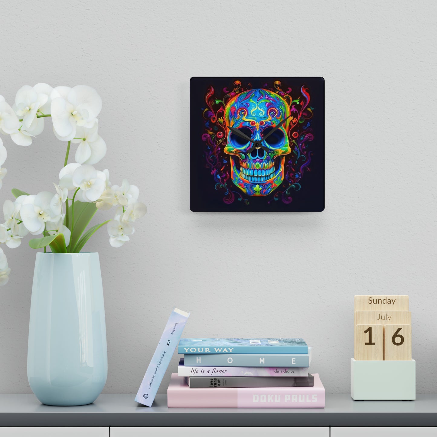 Acrylic Wall Clock Macro Skull Color 4