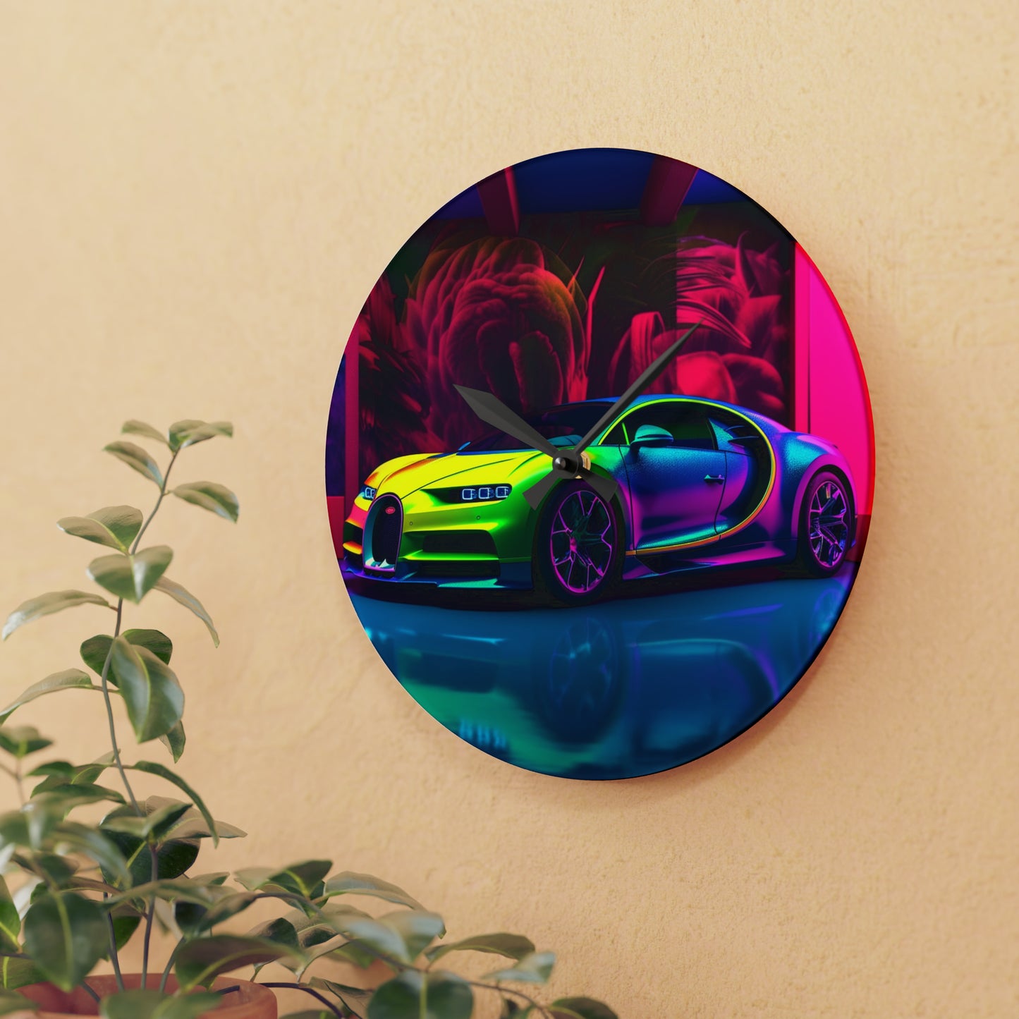 Acrylic Wall Clock Florescent Bugatti Flair 1