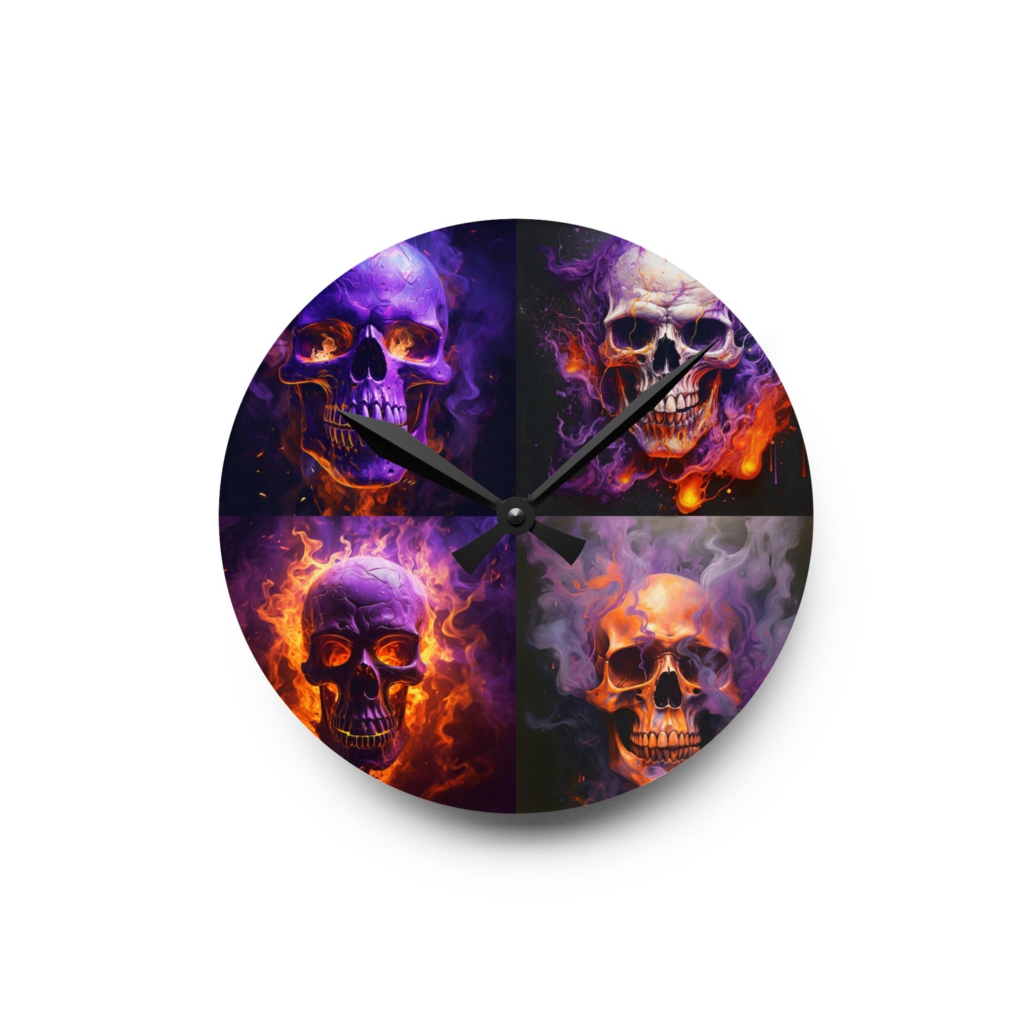 Acrylic Wall Clock Skull Flames 5