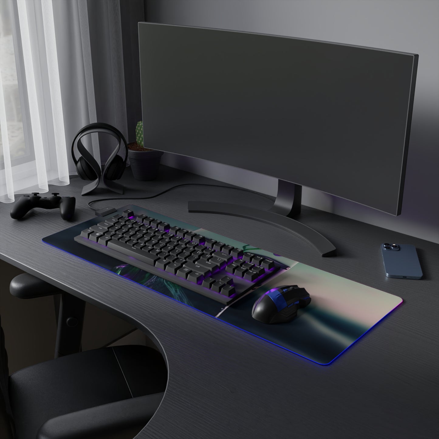 LED Gaming Mouse Pad Purple Sweet pea in a vase 3