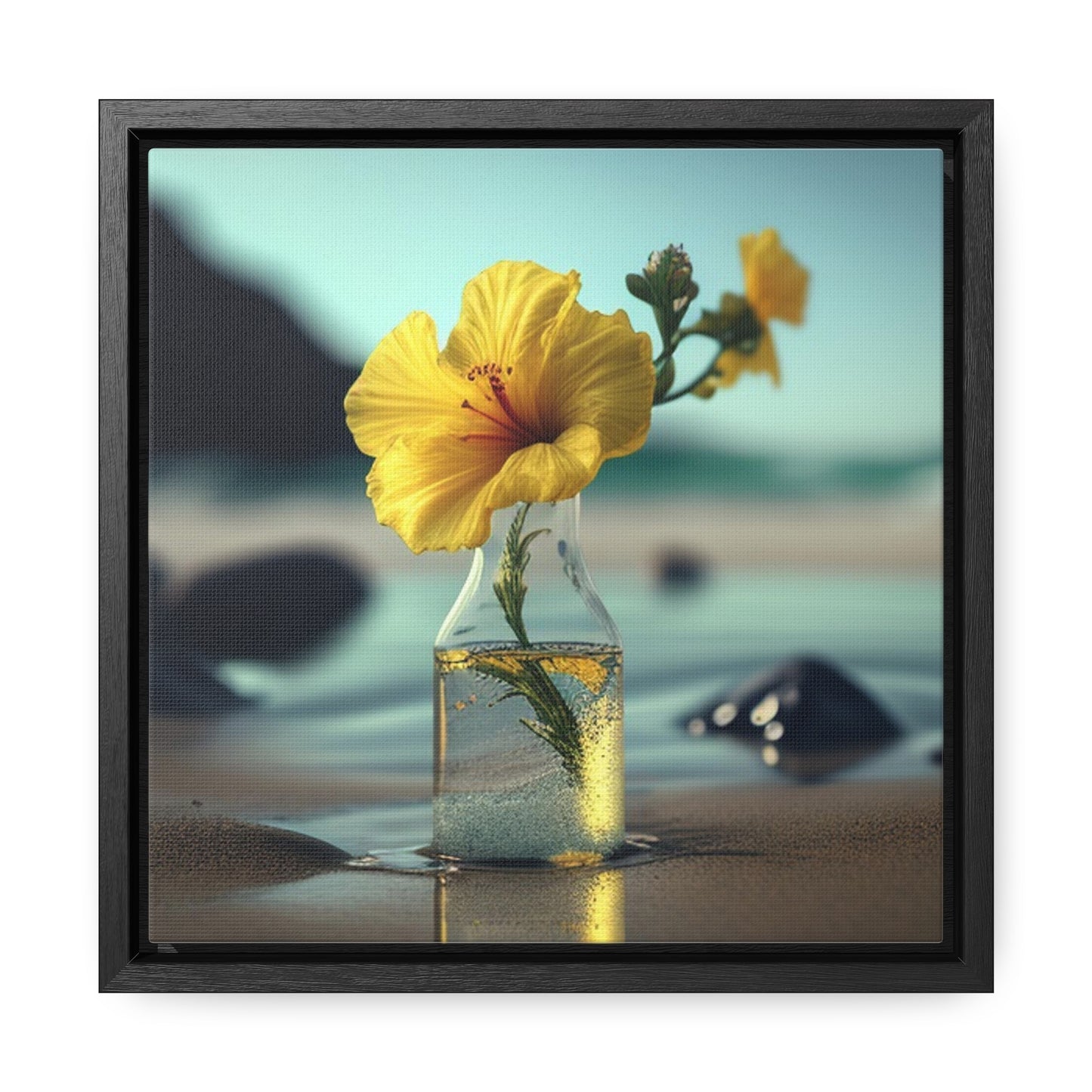 Gallery Canvas Wraps, Square Frame Yellow Hibiscus glass 3