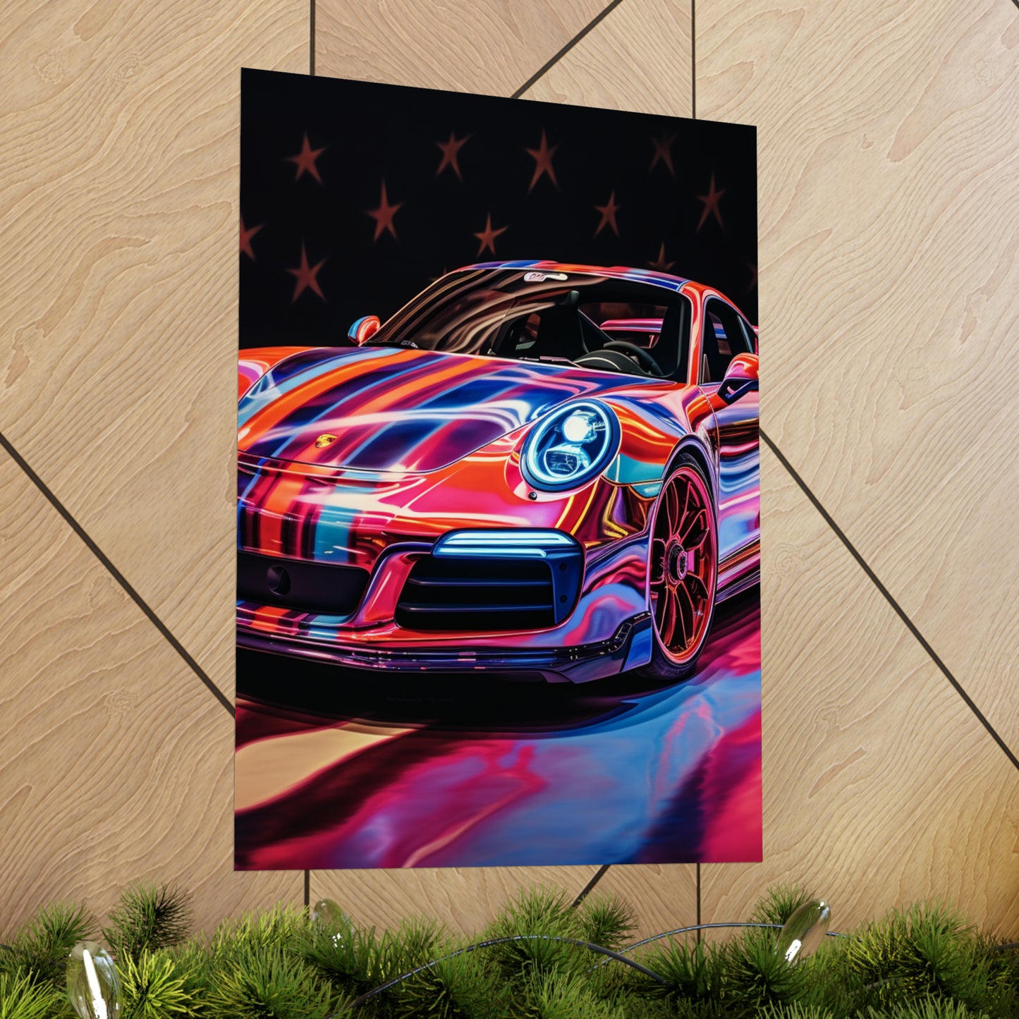 Premium Matte Vertical Posters Macro American Flag Porsche 4