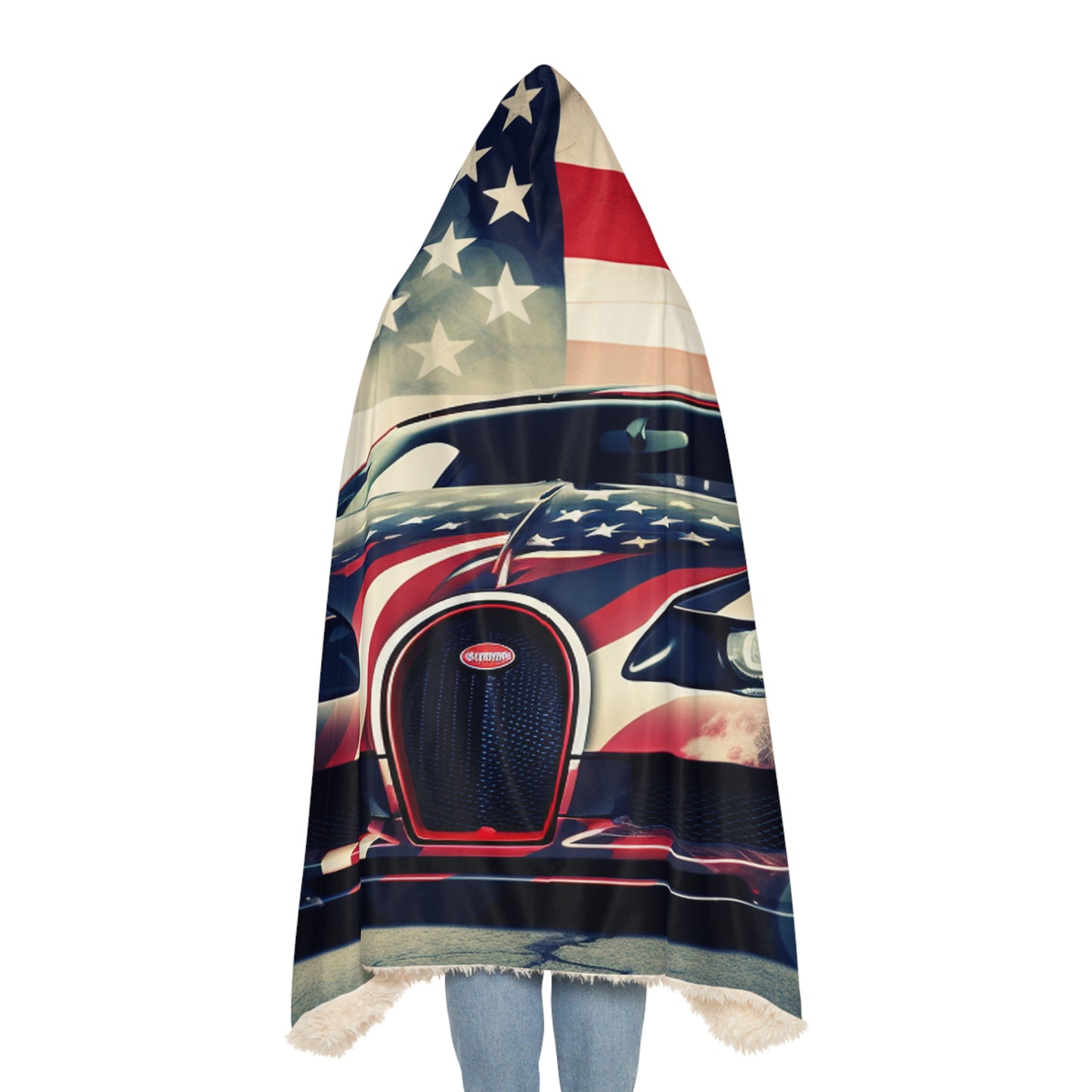 Snuggle Hooded Blanket Abstract American Flag Background Bugatti 1