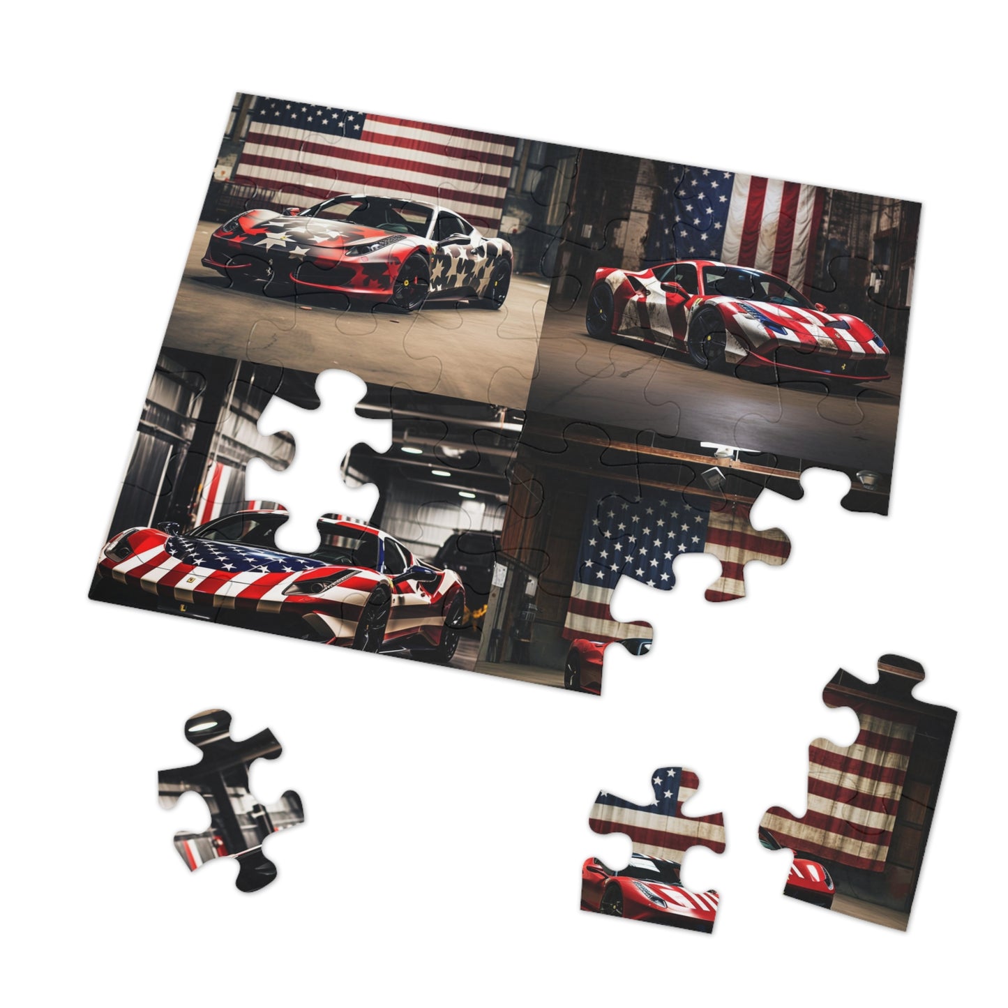 Jigsaw Puzzle (30, 110, 252, 500,1000-Piece) American Flag Farrari 5