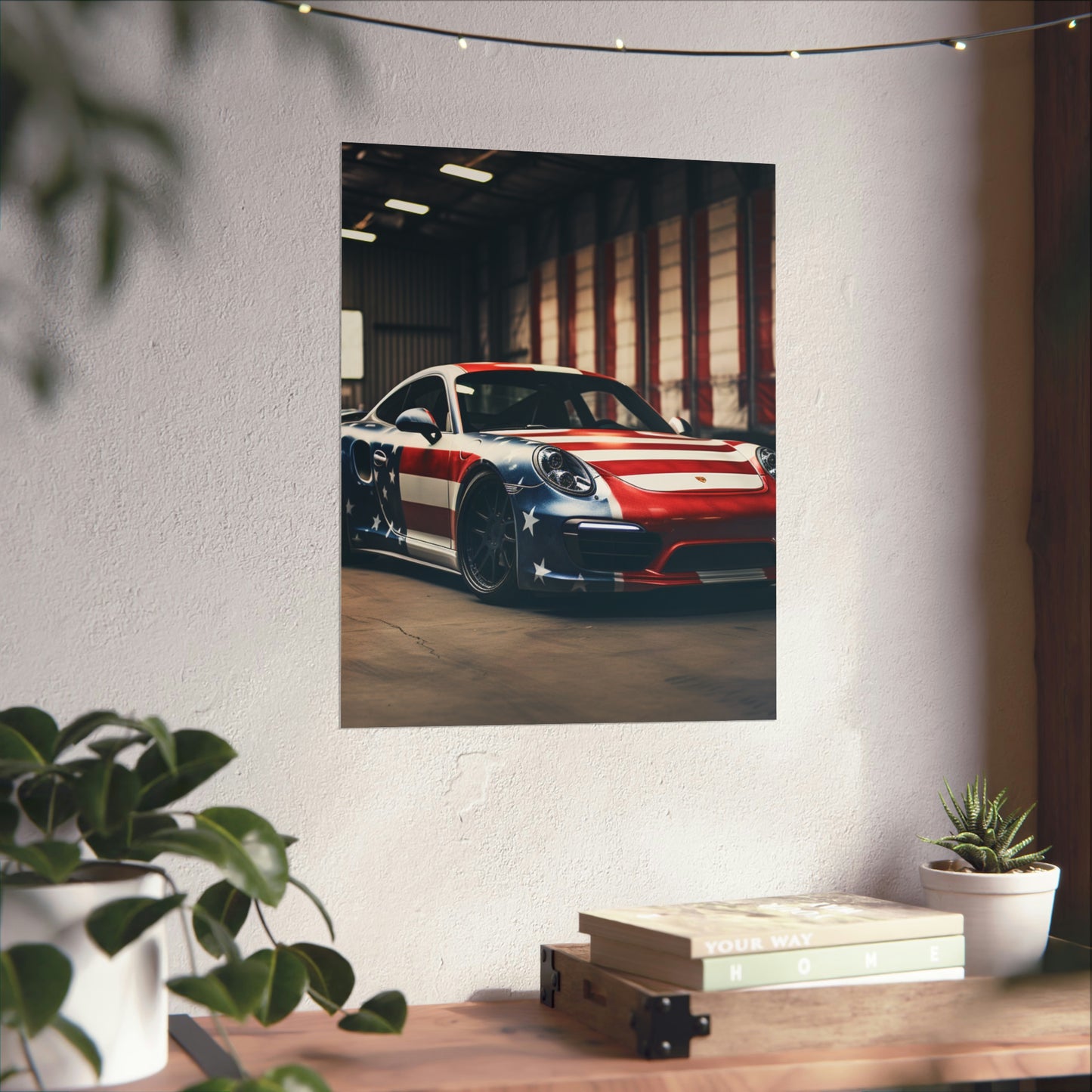 Premium Matte Vertical Posters American Flag Porsche 2