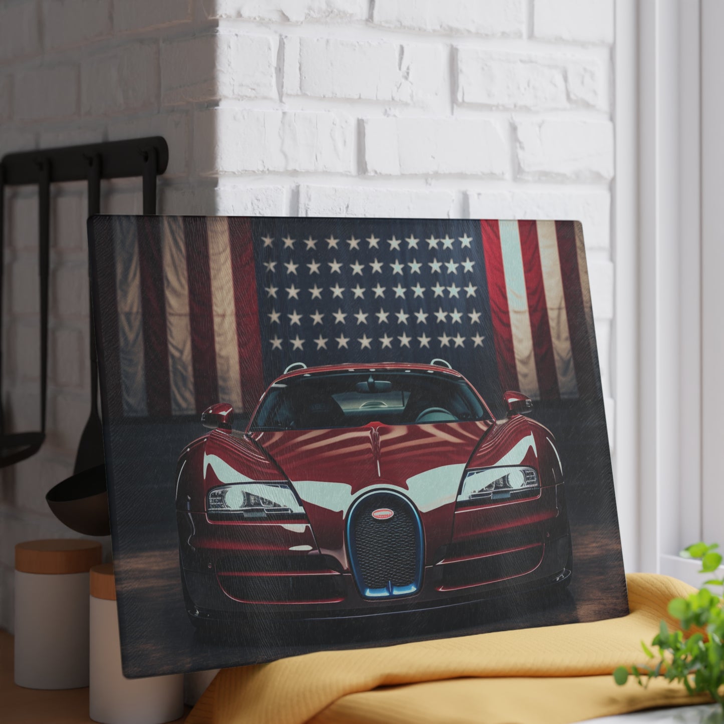 Glass Cutting Board American Flag Background Bugatti 1