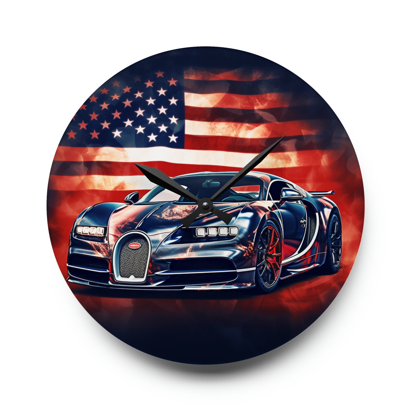 Acrylic Wall Clock Abstract American Flag Background Bugatti 4