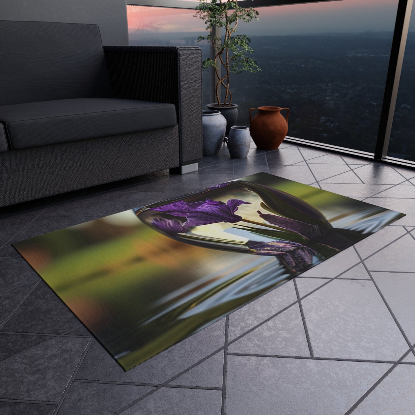 Outdoor Rug  Purple Iris in a vase 3
