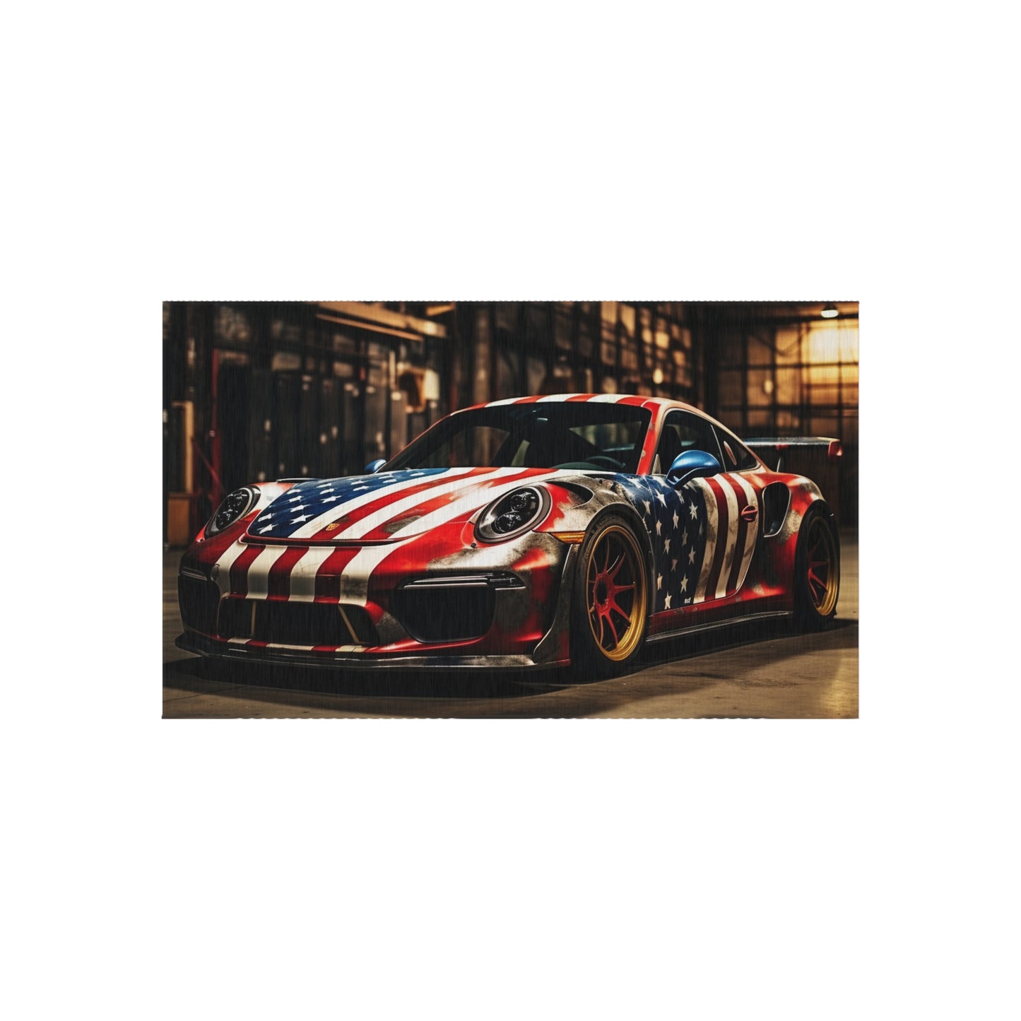 Outdoor Rug  American Flag Porsche 4