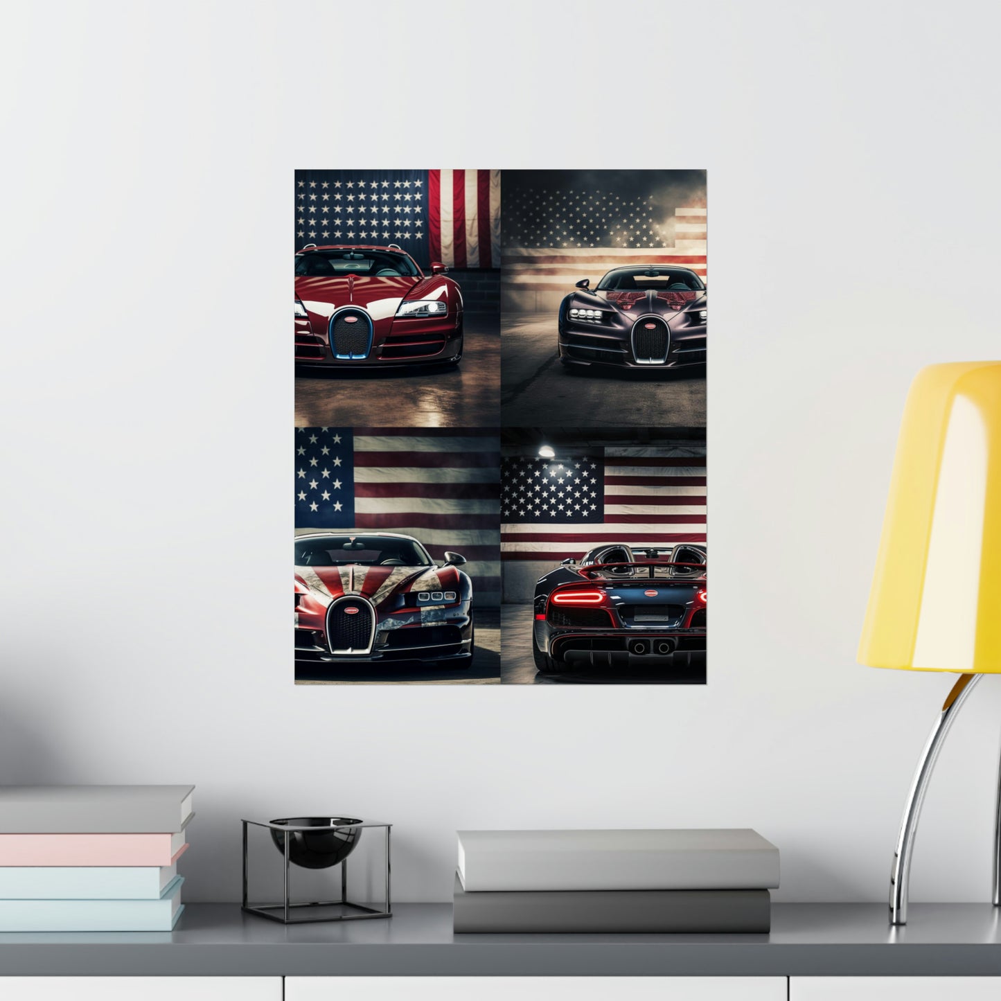 Premium Matte Vertical Posters American Flag Background Bugatti 5